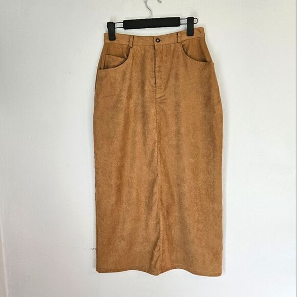 Vintage Orvis Green Label Ultrasuede Modest High Waist Camel Tan Maxi Skirt 8 - Picture 1 of 8